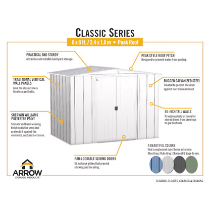 Newport 8 ft. W x 6 ft. D 2-Tone Eggshell and Coffee Galvanized Metal Shed with Sliding Lockable Doors (43 sq. ft.) image 2