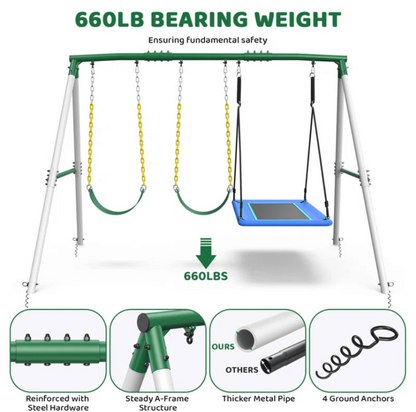 660lbs Heavy Duty Swing Set With 1 Platform Swing, 2 Belt Swings image 4
