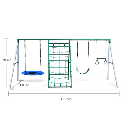 Swing Sets with Saucer Swing,Belt Swing,Trapeze Bar,Climbing Rope,Climbing Ladder image 2
