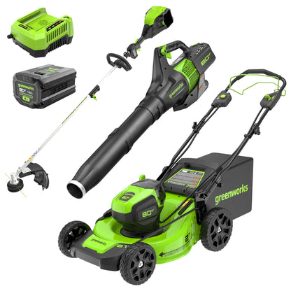 Greenworks 80V 21″ Cordless Battery Brushless Self-Propelled Mower 3pc Combo Kit image 0