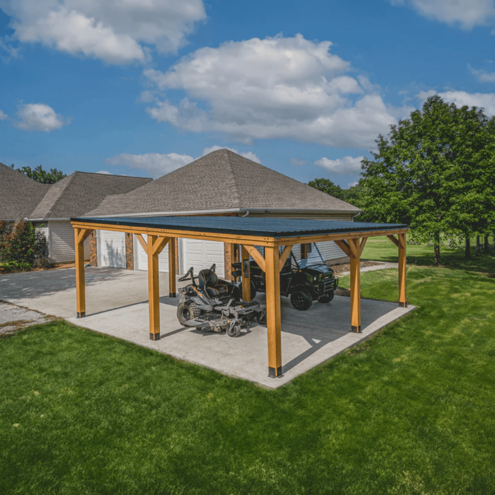 Backyard Discovery Kingsport 20′ x 20′ Cedar Wood Carport with Steel Roof image 3
