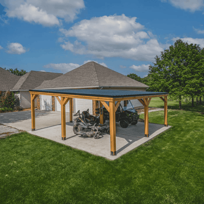 Backyard Discovery Kingsport 20′ x 20′ Cedar Wood Carport with Steel Roof image 3