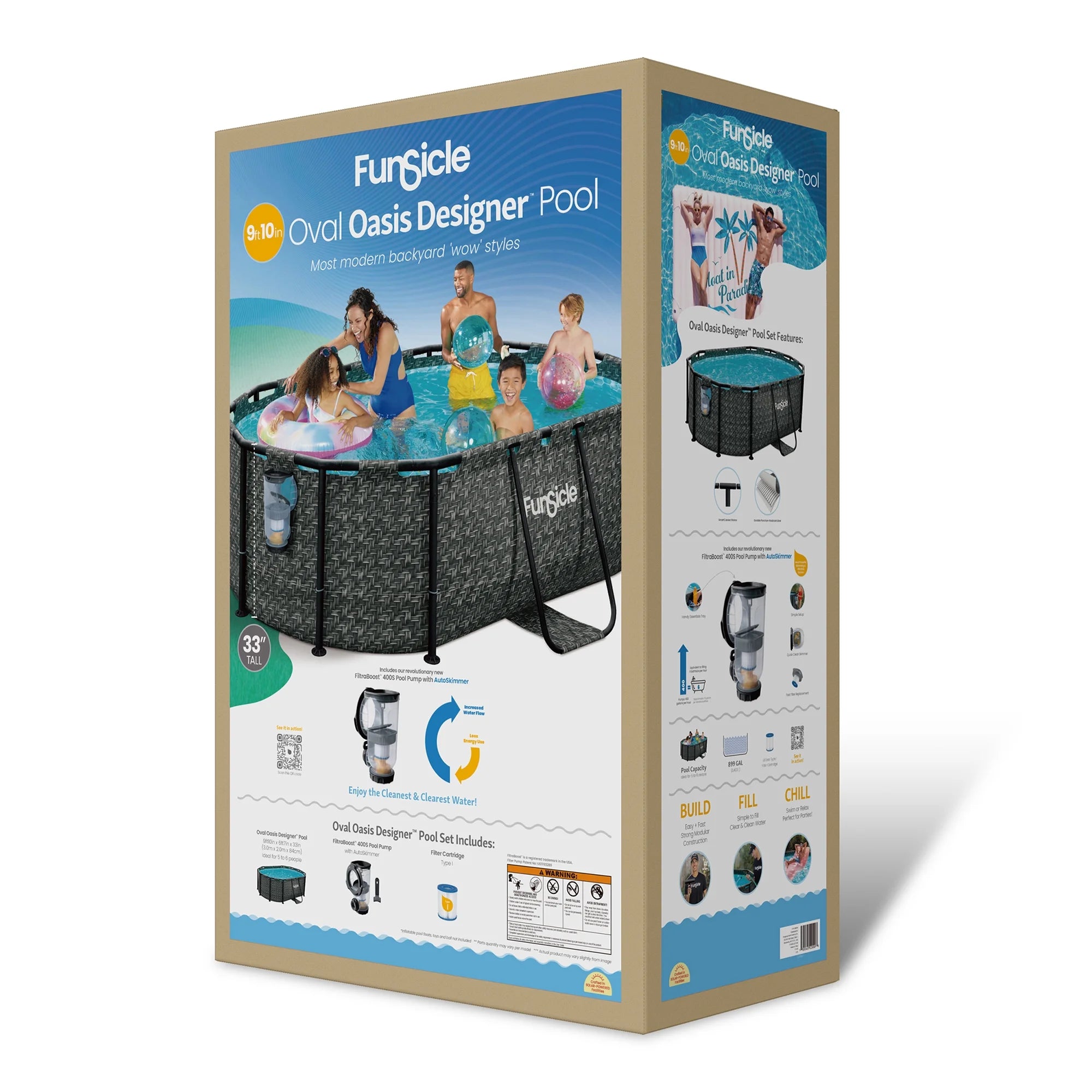 Funsicle 9’10” Oasis Designer Above Ground Pool with Pump, Oval Frame, Dark Herringbone image 6