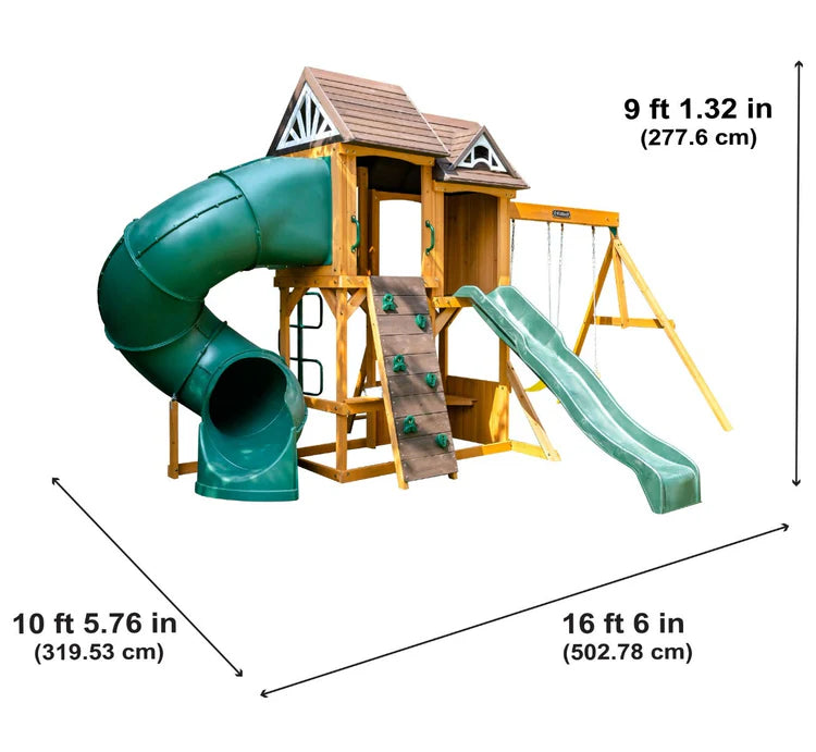 KidKraft Laurel Retreat Multi-Level Clubhouse Swing Set with Two Slides and Two Swings image 7