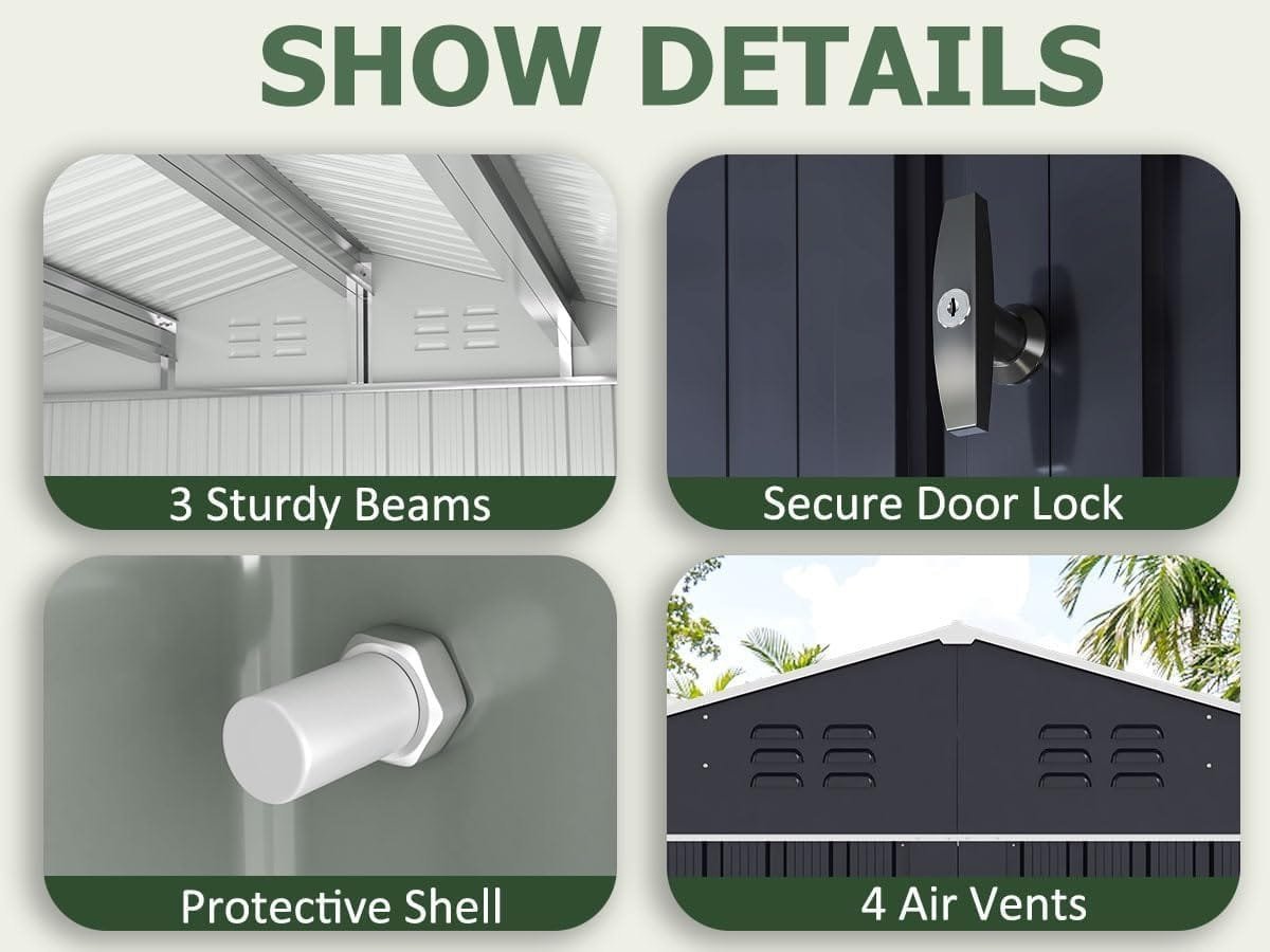 Patiowell 10 ft. W x 12 ft. D Size Upgrade Metal Storage Shed (119 sq. ft.) image 1