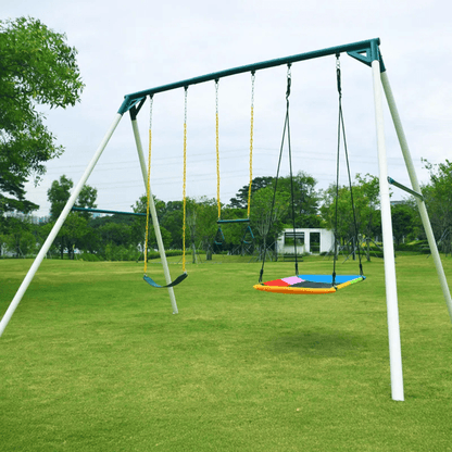 9.5′ Heavy Duty Metal Swing Set with Belt Swing, Trapeze Bar image 4