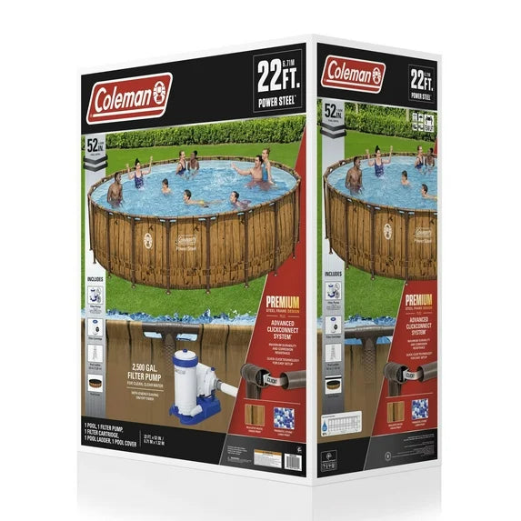 Coleman Power Steel 22 ft. x 52 in. Round Metal Frame Above Ground Pool Set image 2