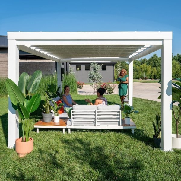 14×10 Windham Modern Steel Pergola With Sail Shade Soft Canopy image 10