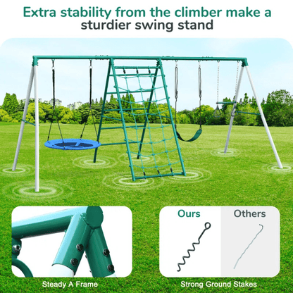 Swing Sets with Saucer Swing,Belt Swing,Trapeze Bar,Climbing Rope,Climbing Ladder image 1