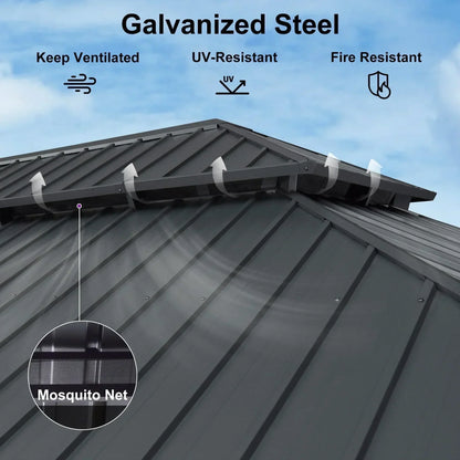 PURPLE LEAF 10X14 Patio Gazebo for Backyard Grey Hardtop Galvanized Steel Roof Awning with Upgrade Curtain image 5