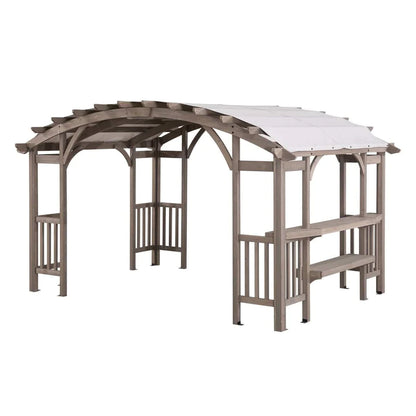 Sunjoy Bellucci 10 x 14 ft. Light Grey Outdoor Cedar Wood Framed Arched Pergola image 0