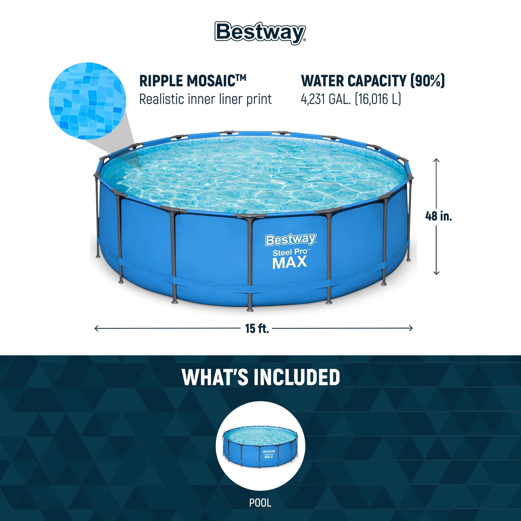 Bestway Steel Pro MAX 15′ x 48″ Round Above Ground Swimming Pool & Pool Ladder image 2