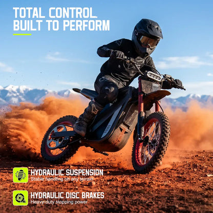 TST GT63 Electric Dirt Bike, 2400W Brushless Hub Motor, 45 MPH Top Speed, 48V 22.5Ah Battery with 50 Mile Range, 210Nm Torque, Front Hydraulic Suspension image 9