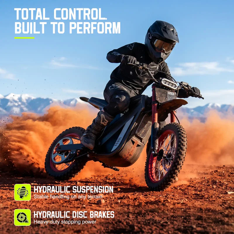 TST GT63 Electric Dirt Bike, 2400W Brushless Hub Motor, 45 MPH Top Speed, 48V 22.5Ah Battery with 50 Mile Range, 210Nm Torque, Front Hydraulic Suspension image 9