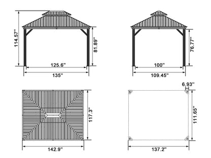PURPLE LEAF 10X14 Patio Gazebo for Backyard Grey Hardtop Galvanized Steel Roof Awning with Upgrade Curtain image 3