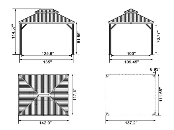 PURPLE LEAF 10X14 Patio Gazebo for Backyard Grey Hardtop Galvanized Steel Roof Awning with Upgrade Curtain image 3