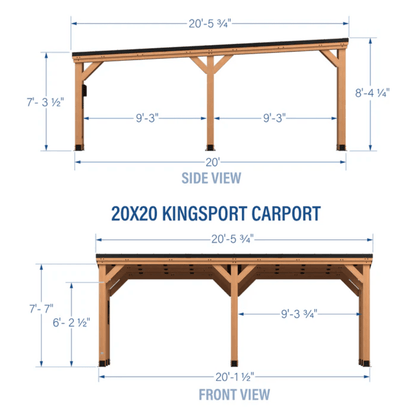 Backyard Discovery Kingsport 20′ x 20′ Cedar Wood Carport with Steel Roof image 11