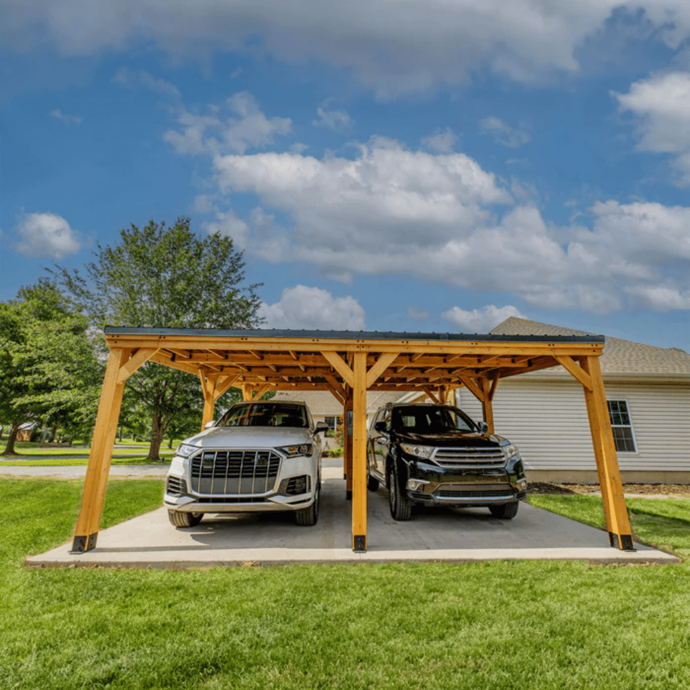 Backyard Discovery Kingsport 20′ x 20′ Cedar Wood Carport with Steel Roof image 12
