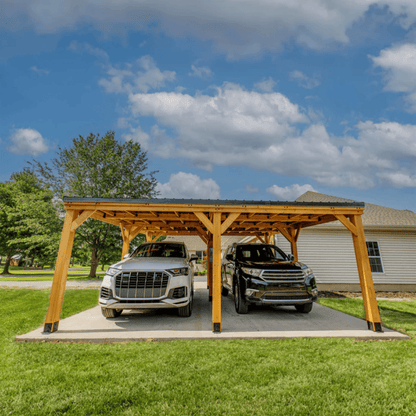Backyard Discovery Kingsport 20′ x 20′ Cedar Wood Carport with Steel Roof image 12