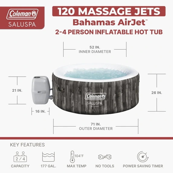 Coleman SaluSpa Bahamas AirJet 2-4 Person Circle Inflatable Hot Tub with Pump #P08411 image 2