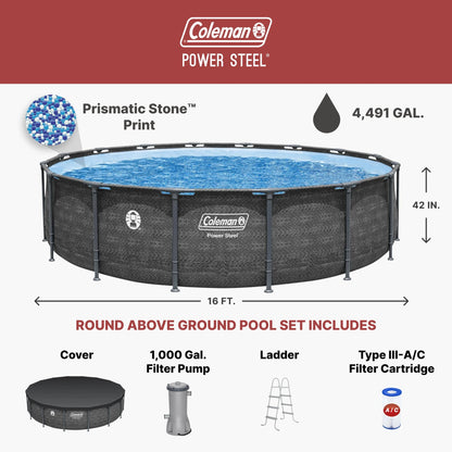 Coleman Power Steel 16 ft. x 42 in. Round Metal Frame Above Ground Pool Set image 1