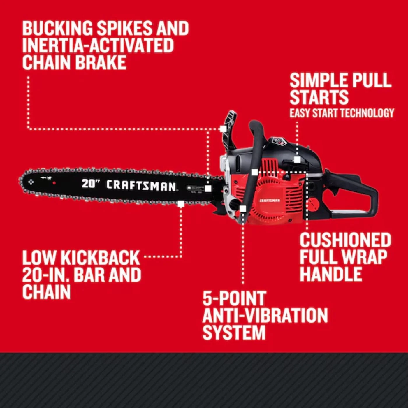 Craftsman S205 20 in 46cc 2-Cycle Gas Powered Chainsaw image 3