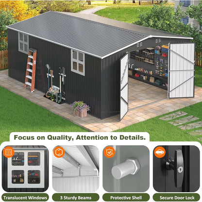 12 ft. W x 18 ft. D Large Outdoor Metal Shed, All-Steel Construction with Windows and Lockable Doors image 2