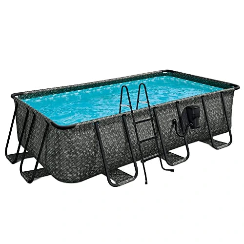 Funsicle Oasis Designer Rectangular Above Ground Pool Set Dark Herringbone Gray image 0