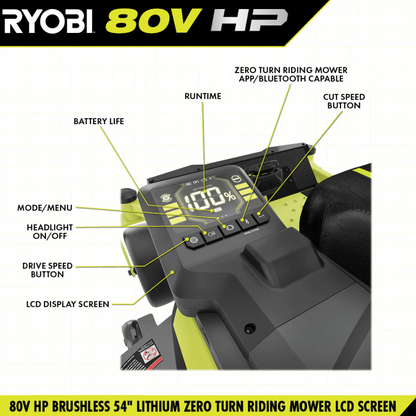 RYOBI 80V HP Brushless 54 in. Battery Electric Cordless Zero Turn Mower & Mulch Kit image 4